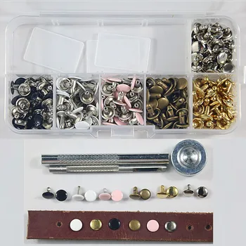 

120sets Bronze/White/Black Double Cap Round Rapid Rivet Punk Rock Decor Rivets for Leather+Fixing Tool Kit for Belts/Bag DIY