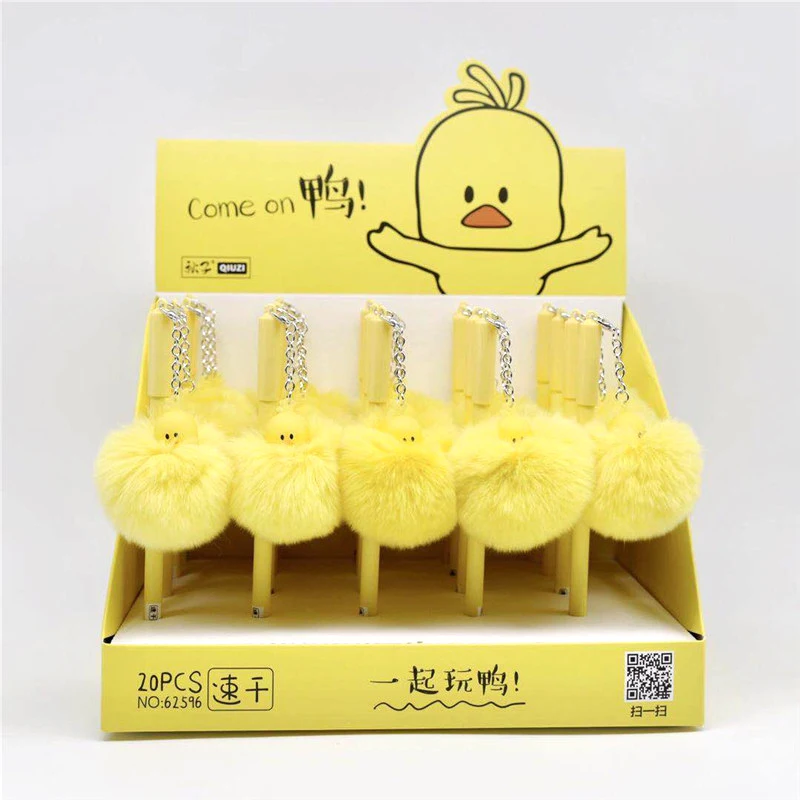 

36 pcs/lot Yellow Duck Ball Plush Pendant Gel Pen Cute unicorn black Ink neutral Pen Promotional Gift Stationery School Supplies