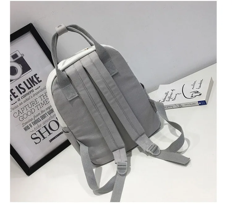 MJ Women Canvas Backpack Fashion Patchwork Canvas Travel Bag Female Large Capacity School Bag Backpack for Teenage Girls (18)