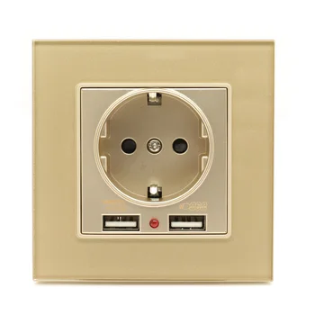 

Dual USB Charging Port 2.1A Wall Charger Adapter EU Socket With Usb Power Outlet Glass Panel White Luxury Glass Panel
