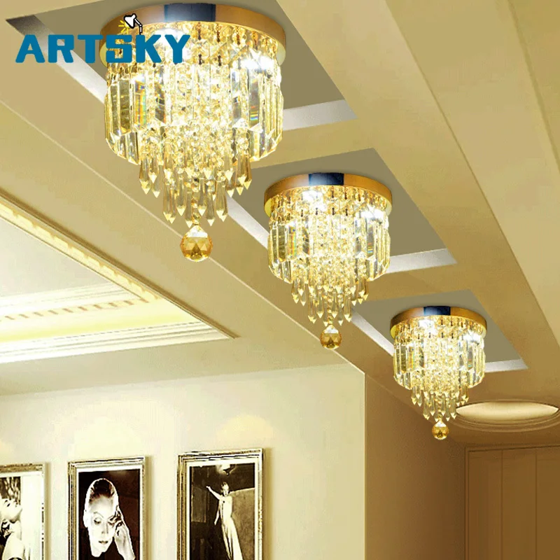 

Italian Light Luxury Round Clear Crystal Ceiling Lamp for Corridor Lighting Bedroom Decoration
