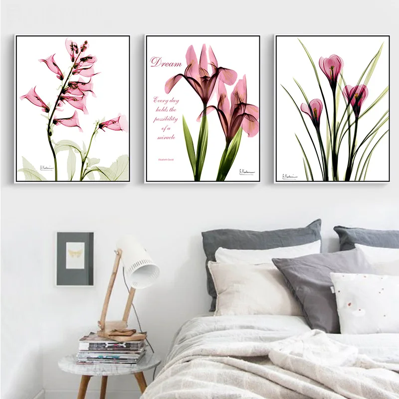 Purple-Flower-Canvas-Painting-Oil-Paint-Pink-Floral-Photo-Home-Decoration-Long-Stem-Leaf-Prints-Office (2)