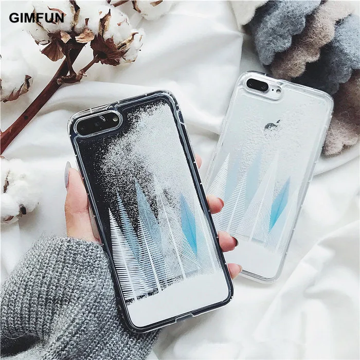 

Gimfun Cute Snowflake Quicksand Phone Case for IPhone 7 6 8 6s 6/7/8plus X Mobile Cover Liquid Hard Case Soft Edge Back Bags