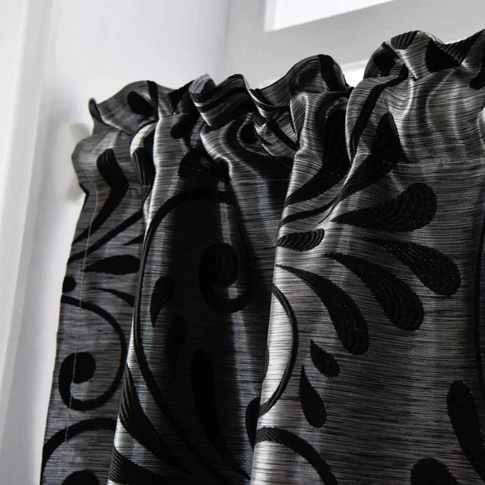 Короткие шторы для кухни жаккардовые оконные обработки Современная занавеска для кафе панель готовые Роскошные Европейский стиль стержень карман черный