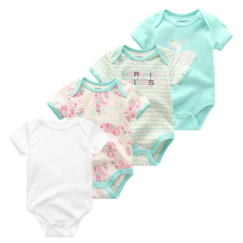 Г., 4 шт./партия, хлопковая одежда унисекс для маленьких девочек новорожденный короткий рукав, одежда для девочек боди с единорогом, одежда для маленьких мальчиков Ropa bebe - Цвет: baby girls clothes12