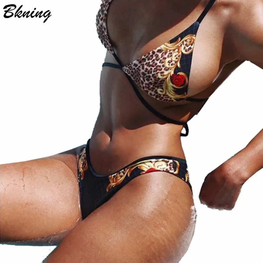 

Bkning Leopard Bikini Set Printed Swimsuit Triangle Swimwear Push Up Bathing Suit Women Swimming Suit Sexy Brazilian Biquini