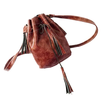 

Women bag Tassel fashion bucket bag pu leather patchwork women shoulder bag messenger bag women handbag brown