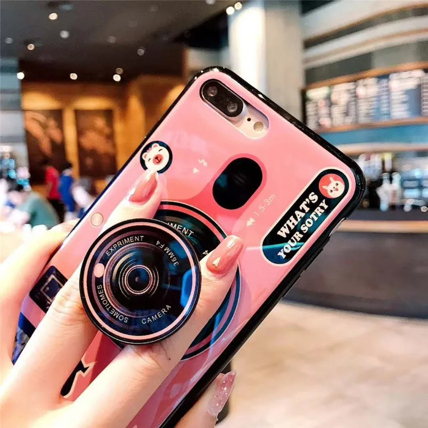 

Retro Camera Case For Samsung Galaxy S8 S8Plus Case Fashion 3D Grip Stand Holder Silicon Phone Case For Samsung S9 Plus S9 Cover