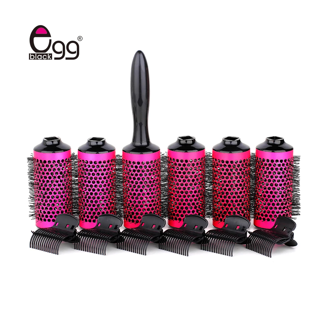 

Aluminum Round Hair Brush Set Ceramic Hair Barber Brush Hair Salon Brushes Tools Detachable Heads Hair Brush 55mm With Clips