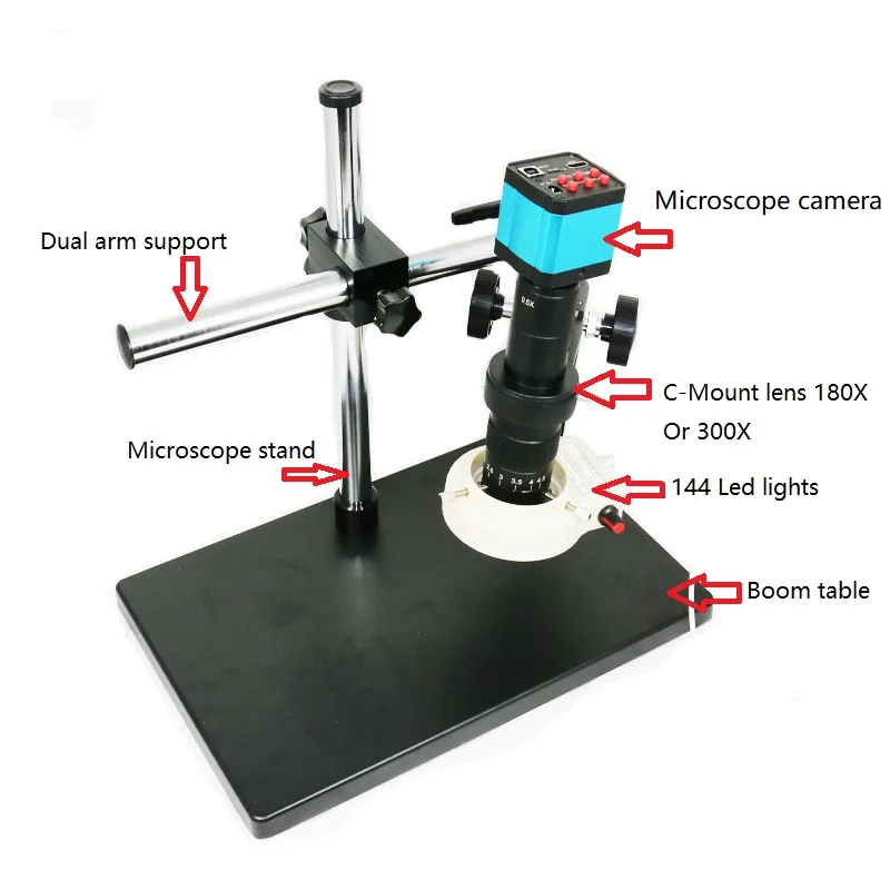 21MP HDMI HD USB цифровой промышленный видео микроскоп камера большой бум стенд Универсальный кронштейн 180X 300X C-MOUNT объектив светодиодный свет