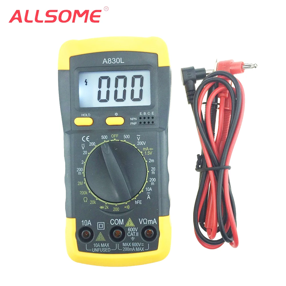 

ALLSOME New A830L Digital Multimeter for DC AC Voltage Diode Freguency Multitester Volt Tester Test HT881+