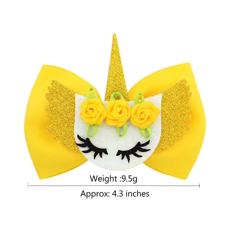 6Pcslot 4.3Inch Fashion Cute  unicorn sequins Tie bowknot Funny children's bow rubber Hairpins (3)