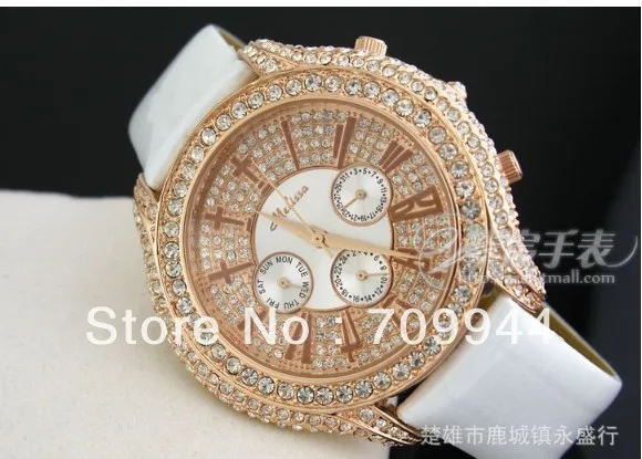 Melissa Diamond Dial Roman/Stick Markers Case Leather Strap Quartz Ladies' Watch Brown Blue White | Наручные часы