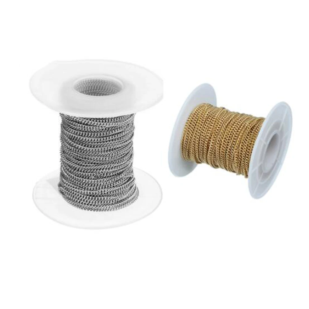 

10 Yards/Roll 316L Stainless Steel Gold Silver Tone Hypoallergenic Solid Twisted Curb Link Chain for DIY Jewelry Making Findings