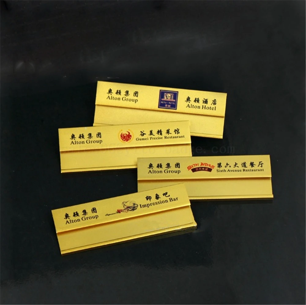 10pcs/lot 70*25mm Wholesale custom gold metal lapel pin id name tags