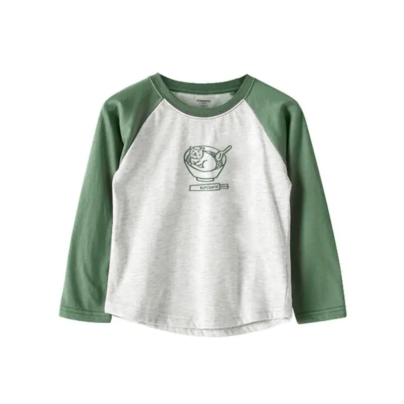 Весенне-осенняя одежда для детей футболка с длинными рукавами для мальчиков и девочек, одежда для мальчиков-подростков футболка для маленьких мальчиков топы для девочек - Цвет: green