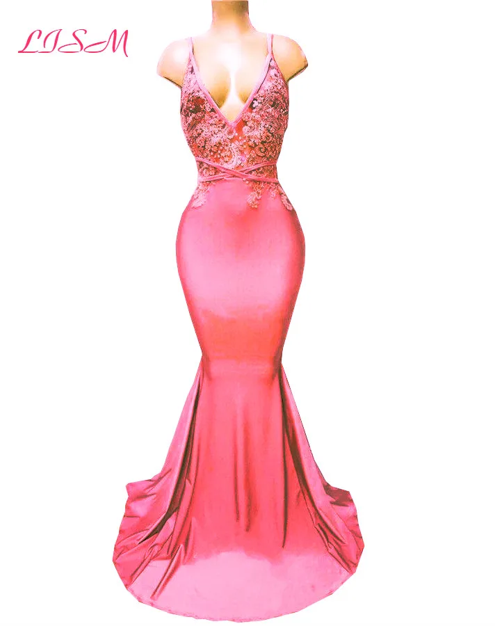 Бледно-розовый платье-Русалка на бретельках платье для выпускного с аппликациями из бисера Длинные вечерние платья пикантные туфли с низким вырезом на спине платье из атласа vestido de feata - Цвет: Photo color