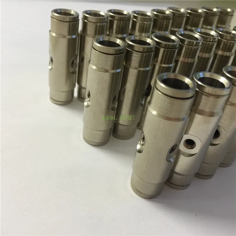 

S106 Nickle plating 2 nozzles hole fitting quick connector tee joiner for 3/8'' stainless steel tubing misting system 10pcs/lot