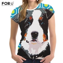 FORUDESIGNS/Harajuku Женская одежда с коротким рукавом футболки забавные 3D Бернская горная собака/щенок платье с круглым вырезом и принтом Футболки Повседневное топы, футболки