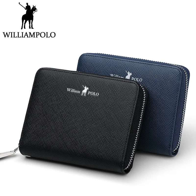 

WILLIAMPOLO Zipper Credit Card Holder Leather Men 2018 New Business Card Case Wallet Accordion Pocket Design Blue Brown BLACK