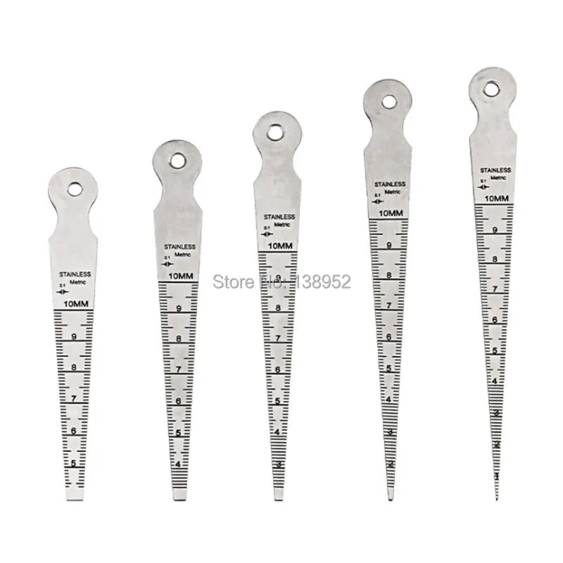 5pcs/set 1-10mm Stainless steel Taper Gauge Aperture Scale Wedge Feeler For Drill Hole Measurement Tools 5 Branch Gap Ruler