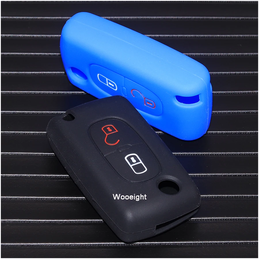 Wooeight 2 Buttons Silicone Car Key Case Remote Flip Fob Folding Cover Shell For Peugeot 207 307 308 407 408 Citrone C2 C3 C4 C5 (9)