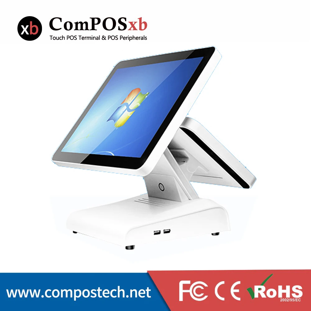 Complete Restaurant Cheap Dual Screen POS System Machine With 15 Inch Resistive Touch Screen terminal for
