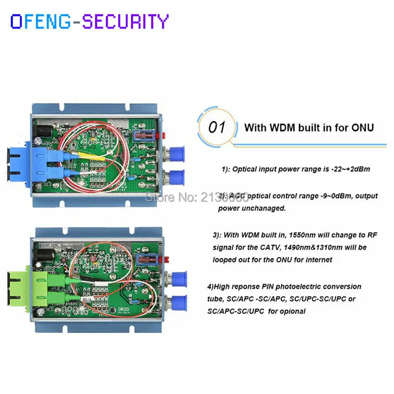 Ftth catv agc Волокно оптического приемника SC/apc 2 входной порт 2 выходной порт 45 ~ 862 мГц с ags Алюминий случае