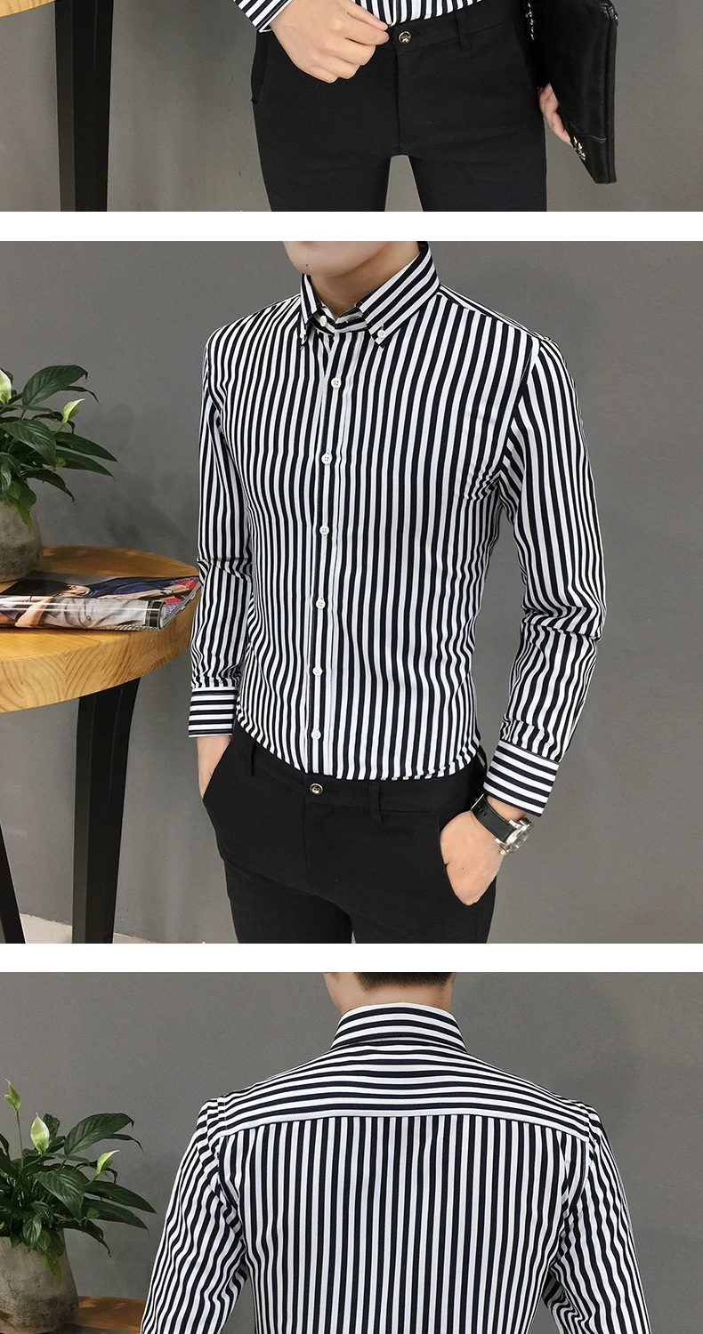 YASUGUOJI Новый 2019 Для Мужчин's для бизнес на каждый день Slim Fit рубашка с длинными рукавами вертикальный Полосатые рубашки для Для мужчин