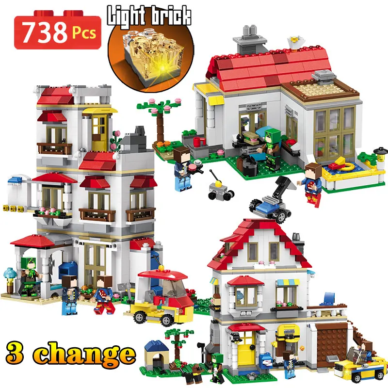 

New My World 3D Light Blocks Compatible LegoINGLYS Minecrafted Family Villa Series DIY Building Blocks Educational Toy For Boys