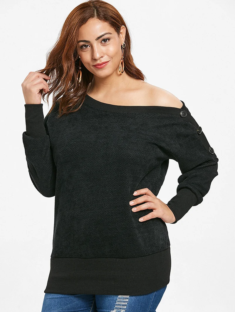 PlusMiss размера плюс 5XL сексуальное платье с открытыми плечами черный Свитшот Для