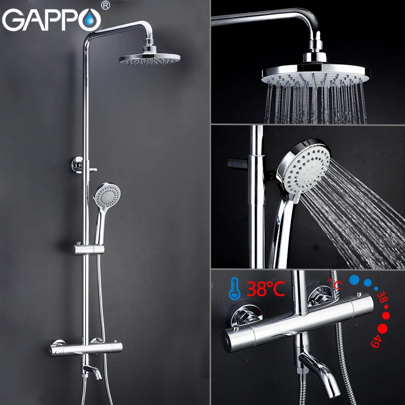 GAPPO Shower System Bathroom Faucet Water Mixer Tap Thermostat Faucet Waterfall Wall Mount Shower Rain Set