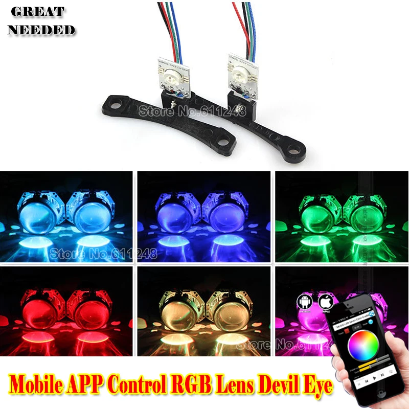 

Phone APP control 12V RGB Lens Devil Eyes Motorcycle Car LED Colorful Demon Eye Headlight Lens Decoration For Q5