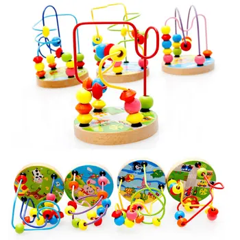 

Cute Cartoon Baby Early Learning Educational Wooden Roller Coaster Round Beads Toys For Children Kids Gift UQ3089H