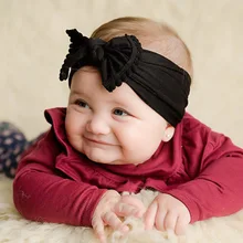Нейлоновая Детская повязка на голову с бантиком для новорожденных девочек, лента для волос с кисточкой, мягкая эластичная повязка крупной вязки аксессуары на голову