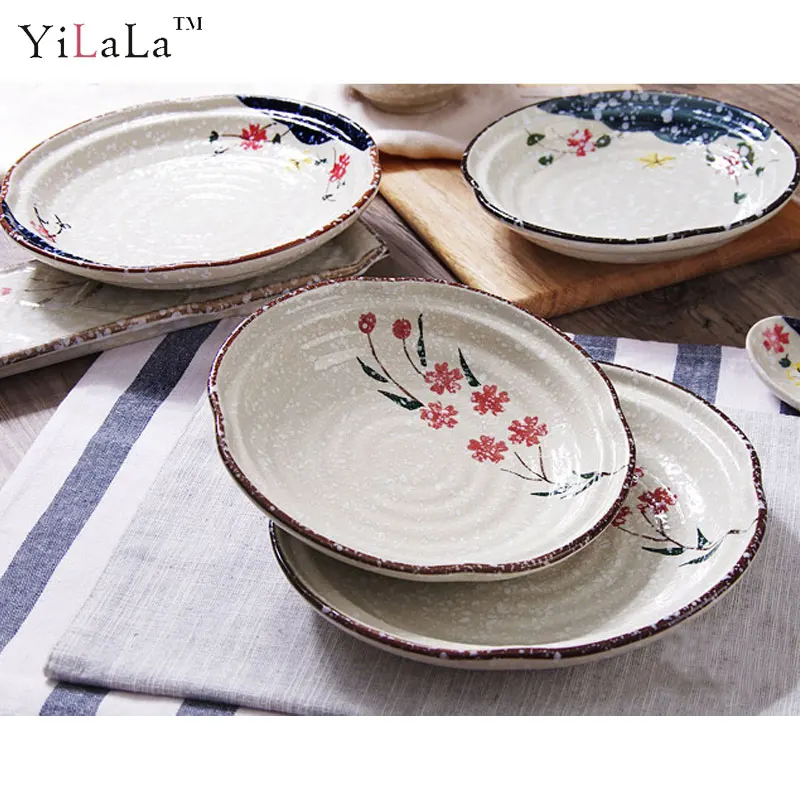 Yilala Ceramic Plate Dish 8 Inch Japanese Style Flower Dinner Plates