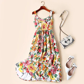 

New style Women's Famous Europeans and Americans Temperament Hanging Belt, Breast-wiping, Lotus Leaf Edge Dress N