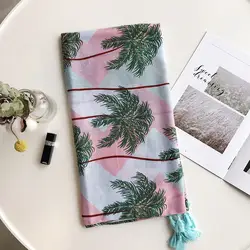 Новинка 2019 года хлопок кокосовой пальмы печати кисточкой шарфы для женщин шаль красивые пляжные листья обёрточная бумага шарф хиджаб