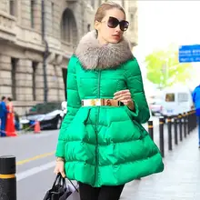 Женский пуховик с меховым воротником, 90% белая куртка на утином пуху, одноцветная приталенная парка с поясом, зимнее пальто T506