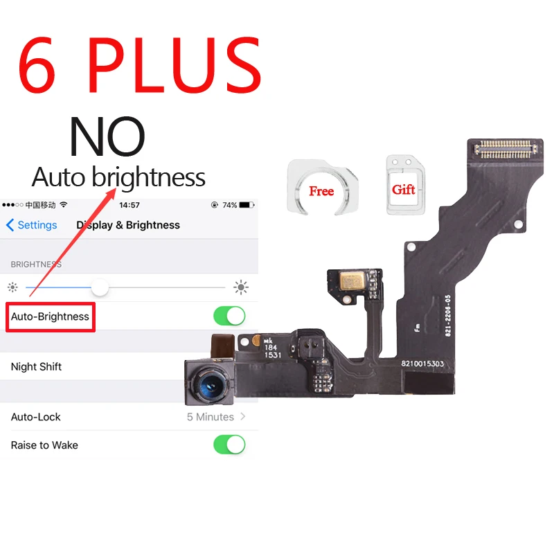 6 Plus NO Brightne 1 шт. Новинка для iPhone 6 S 4," 6 S PLUS фронтальная камера с прямым датчиком приближения гибкий кабель с держателем кольца для фронтальной камеры - Цвет: 6 Plus NO Brightne