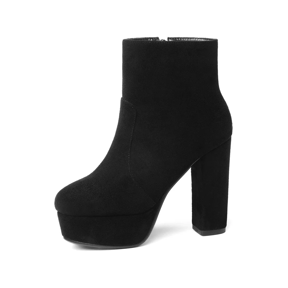 MORAZORA/Новинка года; высококачественные ботинки из искусственной замши; женские ботильоны для женщин на высоком каблуке и платформе; женская обувь на молнии; сезон осень-зима - Цвет: Черный