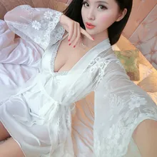 Женский корейский/японский стиль ночное белье белый и розовый вышивка кружева халат наборы летняя Домашняя одежда сексуальная женская ночная рубашка