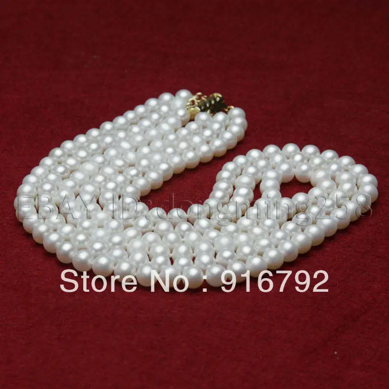 

free shipping >>>>>S288 3 rows AAA 9-10mm white cultured pearls necklace 17"-18"-19