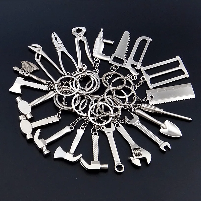 

Hot Selling Diy Handmade Keychain Instrument Tool Keyring Hammer Axe Wrench Shovel Clamp Saw Stainless Steel Metal Gift Worker