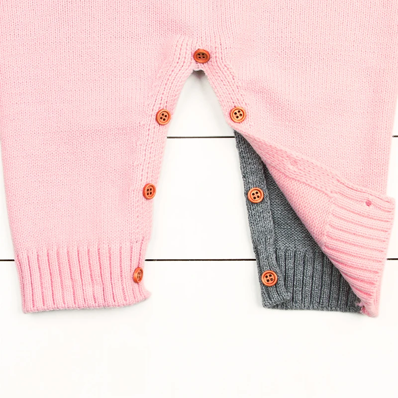 Зимний теплый комбинезон с зайчиком для новорожденных девочек, свитер серая вязаная Осенняя верхняя одежда для маленьких мальчиков и девочек, детская трикотажная одежда на возраст от 0 до 24 месяцев