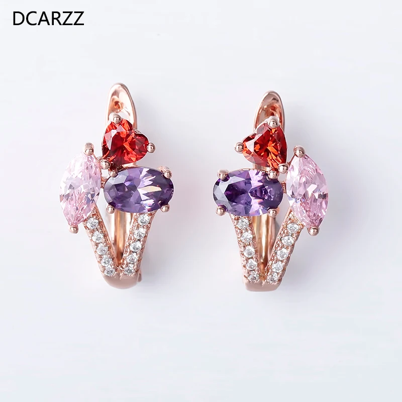 

DCARZZ Earrings Inlay Red Horse Eye Natural Zircon Stud Earrings Women Rose Gold Luxury Wedding Party Christmas Earrings Jewelry