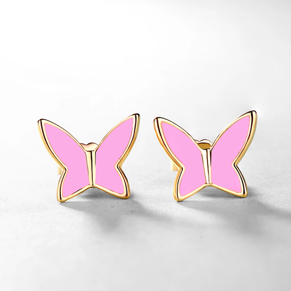 ALLNOEL Pink Enamel Stud Earrings For Women Butterfly Handmade Jewelry Gifts On March 8 Anniversary Engagement Statement Present (7)