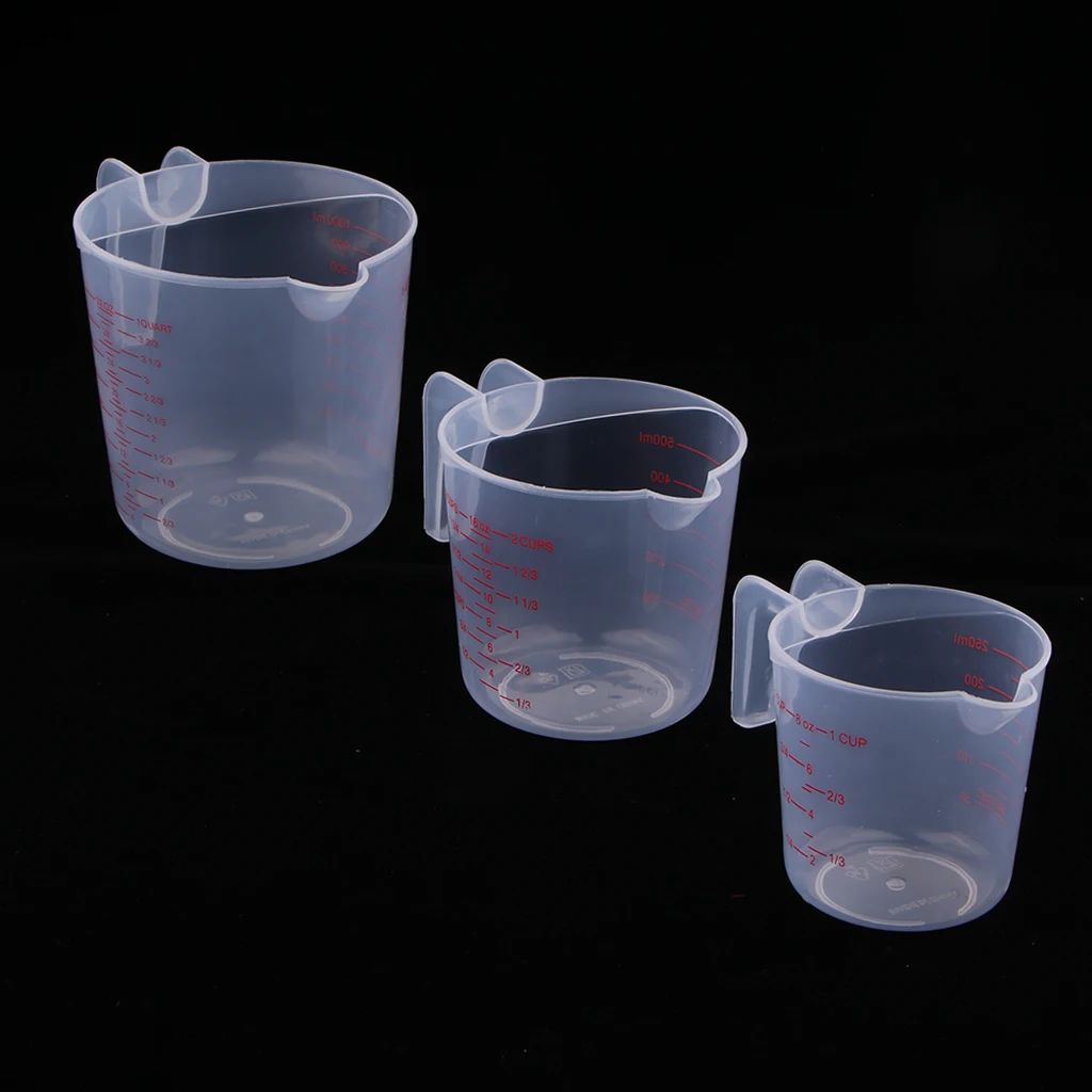 3pcs 250/500/1000ml Transparent Plastic Measuring Cup Jugs Kitchen Baking Container with Scale for Flour Sugar Water Measure
