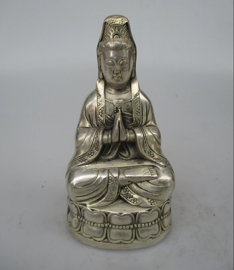 

Antique antiques Collectible Decorated Old Handwork Tibet Silver Carved Guanyin Buddha Statue/ Sculpture 00033