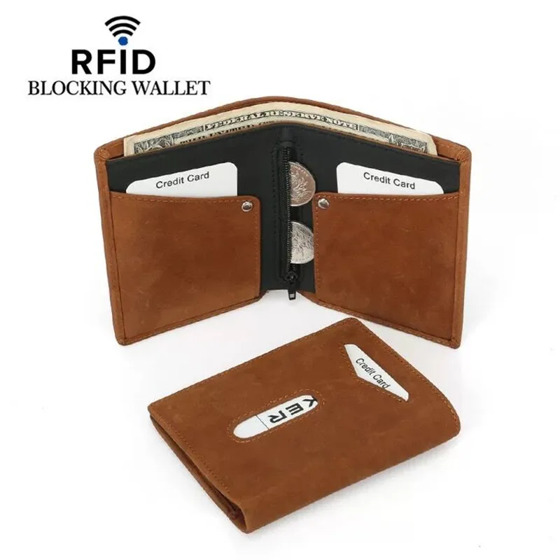Rfid Блокировка Кредитная карта держатель кошелек с молнией Монетный карман Crazy horse